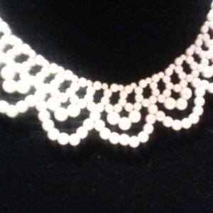 Vintage White Faux Pearl Woven Collar Style Beaded Choker Necklace